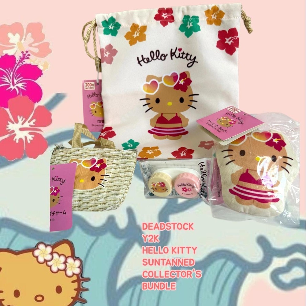 AUTHENTIC CUTE DEADSTOCK SUNTANNED HELLO KITTY POUCH BUNDLE NEW